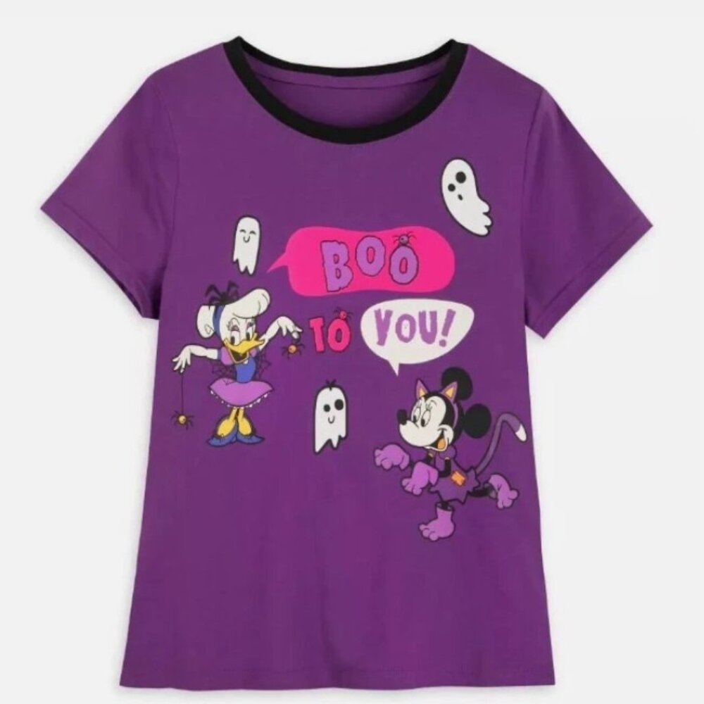 Disney Minnie Mouse and Daisy Duck Halloween Ringer T-Shirt for Women NWT Medium